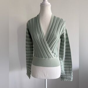 Club Mónaco woman’s Cross Front Mint  striped Wrap Sweater